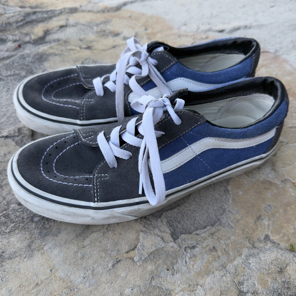 Vans Sk8-Low Skate Shoes Mens 8 Blue Gray Suede Sneakers Classic Casual